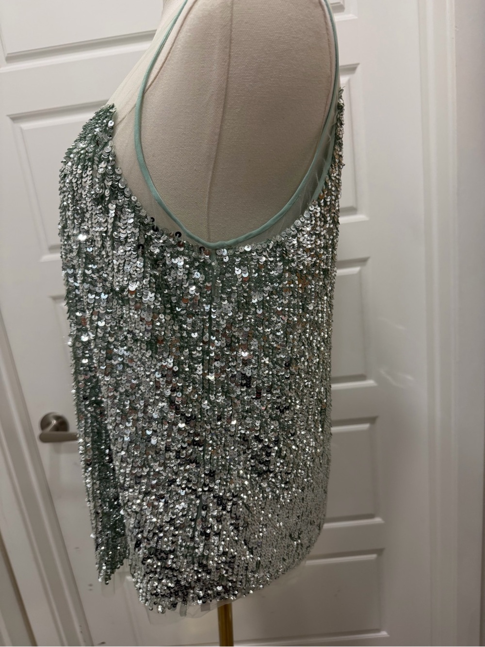 Renzo and Kai Sequin Mesh Scoop Neck Tank Top - Mint Green - Picture 5 of 8